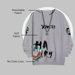 nb nicky boy Men Printed Round Neck Cotton Blend Grey T-Shirt image 2