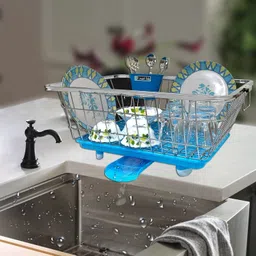 smart slide Dish Drainer Kitchen Rack Stainless Steel Utensil Basket Drainer Dish Drainer Basket with Tray for Kitchen Steel, Plastic image 5