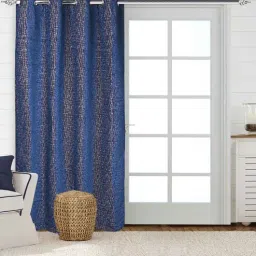 Blue Polyester Solid 9ft Semisheer Eyelet Long Door Curtain-image-82