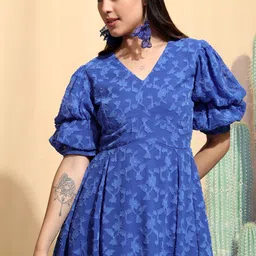 tokyo talkies Women Gathered Blue Mini/Short Dress-picture-27