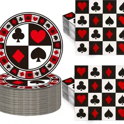 poptheparty Pack of 26 Paper Casino Theme Party Plates & Napkins Set - Disposable Tableware Dinner Set-picture-38