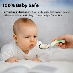 one and only Self-Feeding Dino Spoon & Fork Set for Toddlers | Fun Gift for Babies & Parents - 304 Stainless Steel, BPA-Free Silicone image 4