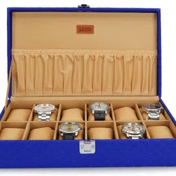 Men's and Women's Watch Box Holder Organizer Case in Blue color in cream Velvet Watch Box-image-20