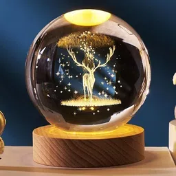wgm 3D DEER Crystal Ball Night Lamp with Color Changing USB Powered Wooden Base - Night Lamp-picture-47