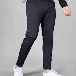 clothess stores Pack of 3 Men Regular Fit Black, Blue, Dark Blue Lycra Blend Trousers image 3