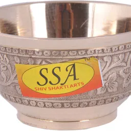 shivshakti arts Brass Vegetable Bowl Handmade Pure Brass Embossed Flower Design Katori Bowl Homeware Hotelware Dinnerware Kitchenware Volume -150 ml::Set Of 1-picture-40