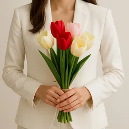 ikko Tulip Bunch for Vase & Home Decor, For Living Room, Corner Table, Gifting, Off White, Pink, Red Tulips Artificial Flower-picture-35