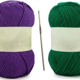 waaome Purple & Green Wool 200gm 100×2 +1 Steel Kurusiya Art Knitting Yarn Thread(W121)-picture-14