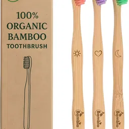 bambio Bamboo Toothbrush pack of 3 Multi Color Bristles Ultra Soft Toothbrush-picture-14