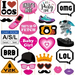 zyozi Retro 2000's Photo Prop Set - 25 pcs - Funny 2000's Theme Party Decoration Photo Booth Board-picture-18