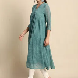 janasya Women Woven Design Chiffon Flared Kurta image 4