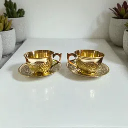 swarna brass Pack of 2 Brass Cup and Saucer Set of 2–Premium Brass Tea Cups with Plates | Elegant Tea Cup Set image 5