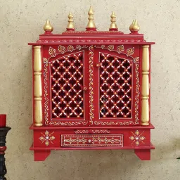 d'dass Red Sheesham Wood & Mdf Wall Mounted Mandir With Door image 2