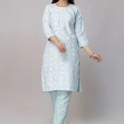 ibbucollections Women Cotton Blend Kurta Pant Attached Dupatta Set image 2