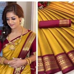 looknchoice Woven, Solid/Plain Maheshwari Cotton Silk Saree-picture-11