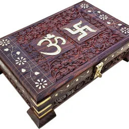 forestis gallinaria Wooden OM Box for Good Luck|Jewellery Box For Gold, Cash,(11X7,Homely Pedestal) Cash Box-picture-26