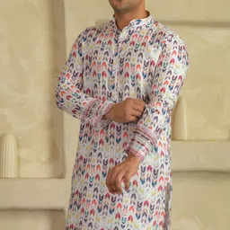 lemonx Men Printed Cotton Rayon Straight Kurta image 1