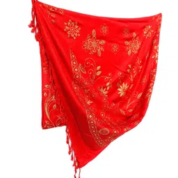 ahmadun Floral Print Rayon Women Red Stole image 3