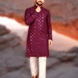 luck fashoin Men Embroidered Cotton Blend Straight Kurta image 4
