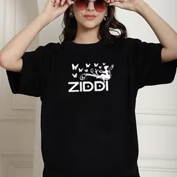 Women Printed, Typography Round Neck Cotton Blend Black T-Shirt-image-26