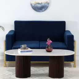 casacraft from pepperfry Cierra Solid Wood Coffee Table In Walnut Finish With Porcelain Top & Fluted Detail image 1