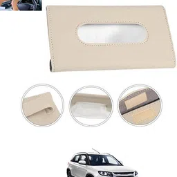 ccmm Universal Leatherite Beige Rectangle Tissue Paper Box/Dispencer For Car-300 Vehicle Tissue Dispenser image 1