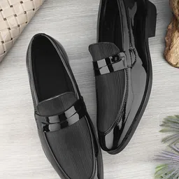 House Of Pataudi Men Black Faux Leather Formal Slip On Loafers Loafers For Men-picture-25