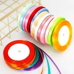 Premium Satin Ribbon | 1/4 inch - 6mm wide, 10 m long - 10 roll | For Gift Wrapping, Wedding Floral Decoration, Embroidery, Girls Hair Bow Clip braiding, Multi-purpose Crafting Multicolor Satin Ribbon-image-5