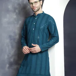 jompers Men Embroidered Viscose Rayon Straight Kurta-picture-24