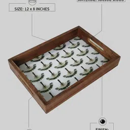 ooshma studios Chic Tropical Print Wooden Serving Tray - Coffee Table & Kitchen Decor Plate Serving Set image 3