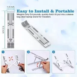 NHOUSE Laptop Stand Superior Quality Foldable Anodized Aluminium Height Adjustable Aluminium Floor and Desk Stand Laptop Stand with Adjustable Height Compatible with 26 - 35 cm Laptops image 4