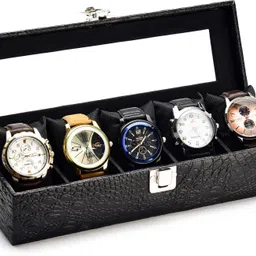 laam alif 5 Slots Black Unisex Watch Box Organiser Watch Box image 1