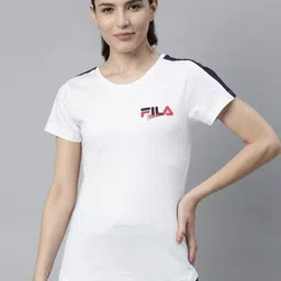 fila Women Solid Crew Neck Cotton Blend White T-Shirt-picture-27