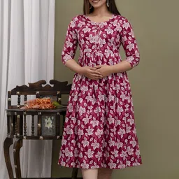cotton mulmul store Women A-line Maroon, White, Pink Midi/Calf Length Dress image 4