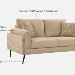 casacraft from pepperfry Cannes Fabric 2 Seater Sofa in Cream Colour image 4