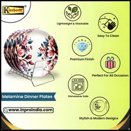 kitchrox Melamine Floral Round Full Plates Perfect for Kitchen Utensils and Snacks Dinner Plate image 3