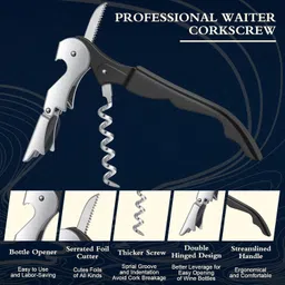 onbicle Wine Opener With Peg Measure 30/60 ml Stainless-Steel Jigger, Cork Screw Tool for bar tenders (Combo) Bottle Opener Set image 2