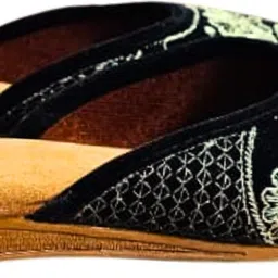 handi kalah Women’s Black Embroidered Velvet Jutti | Handcrafted Floral Design Ethnic Party Wear For Women image 5