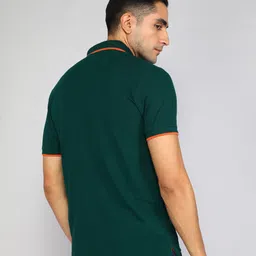 u.s. polo assn. Men Solid Polo Neck Pure Cotton Green T-Shirt image 4