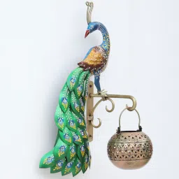 decorum Decorative Peacock Multicolour Iron Wall Hanging Tea Light Holder image 3