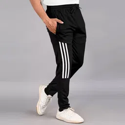 Men Striped Black Track Pants-image-0