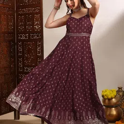 globus Women Fit and Flare Maroon Maxi/Full Length Dress-picture-18