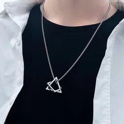 rgulus men pendant | geometric pendant | boys locket | locket for men | chain for men Rhodium Alloy Pendant Set image 2