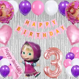pbbs Masha Theme 3rd Third Birthday Decoration Metallic Balloon Bear Decorations image 1