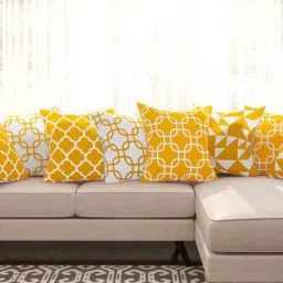 sej by nisha gupta Yellow Geometric & Trellis Poly Cotton 16 x 16 Inches Cushion Covers (Set of 8)-picture-39