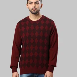 raymond Men Solid Round Neck Maroon Sweater-picture-32