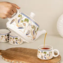 edencart Pack of 7 Ceramic Tea Kettle with 6 Matching Tea Cups |Traditional Floral Design Ideal for Gifting image 2