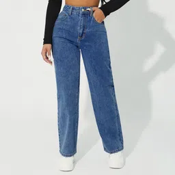 glossia Women Relaxed Fit High Rise Blue Jeans-picture-15