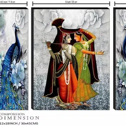 halre Set Of 3 Radha Krishna Wall Paintings For Home Décor Gift Items Digital Reprint 12 inch x 18 inch Painting image 2
