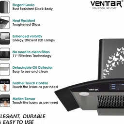 ventair Velocity 5G 90 Voice Enabled Smart Auto Clean Wall Mounted Black 1400 CMH Chimney image 4